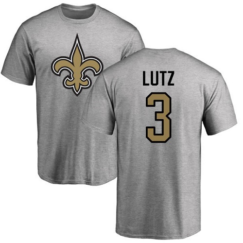 Men New Orleans Saints Ash Wil Lutz Name and Number Logo NFL Football #3 T Shirt